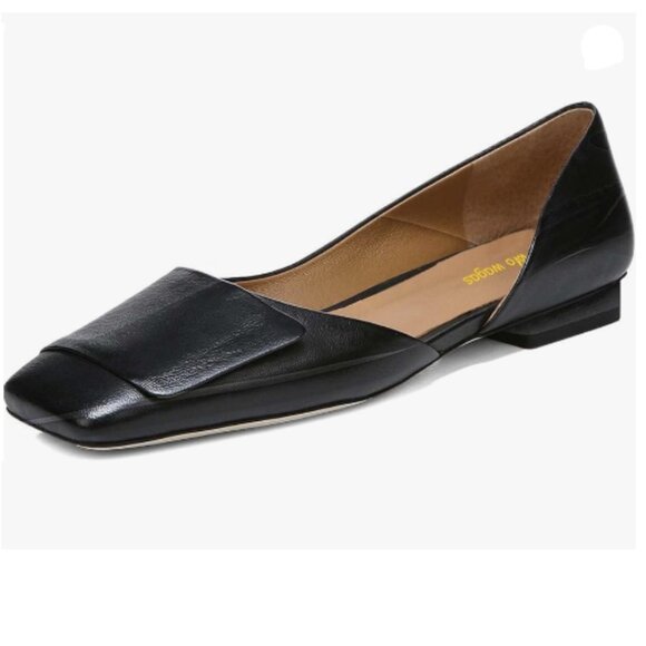 wo wagas Shoes - Womens Fashion Pumps Side Cut Ballet Flats Block Low Heels Square Toe Black Shoe